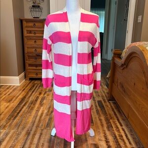 Pink and White Striped Cardigan size small